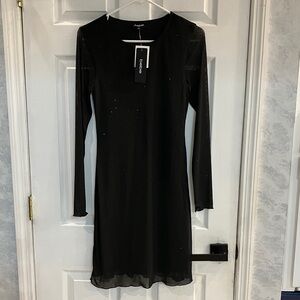 NEW bebe Black Long Sleeve Dress with Sheer Details